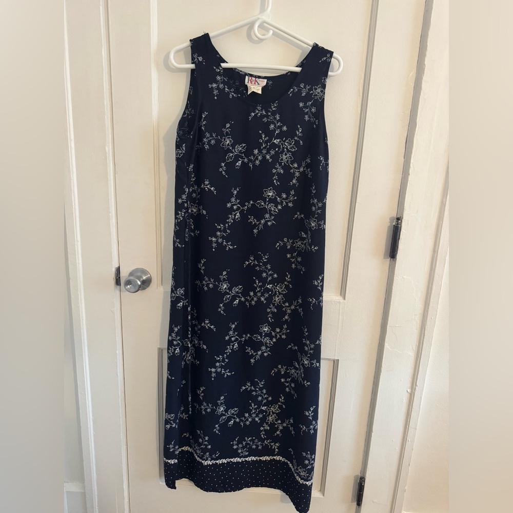 Vintage Navy Blue Floral Maxi Dress